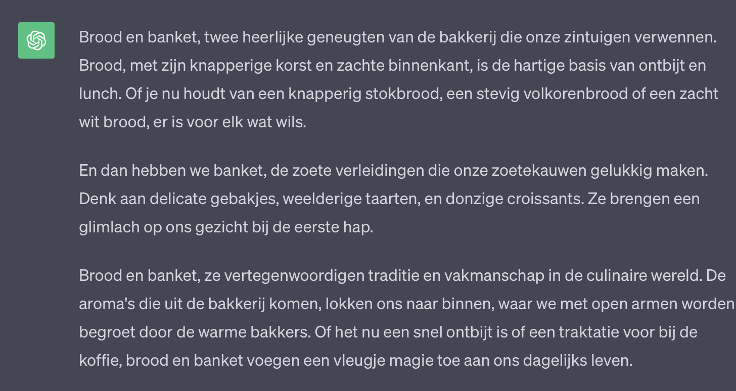 ChatGPT_Tekst over brood en banket